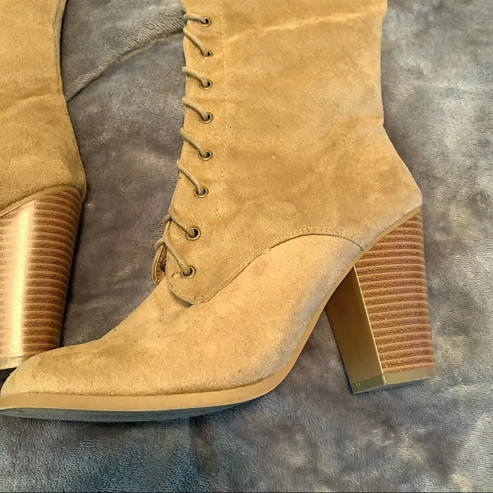 Tan suede lace up thigh high boots Size 10